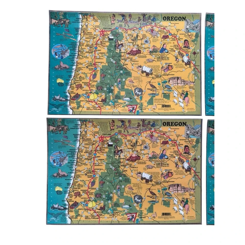 Vintage Laminated 4 Placemats Oregon Scenic Beauty Mt Hood Hood River Landmarks